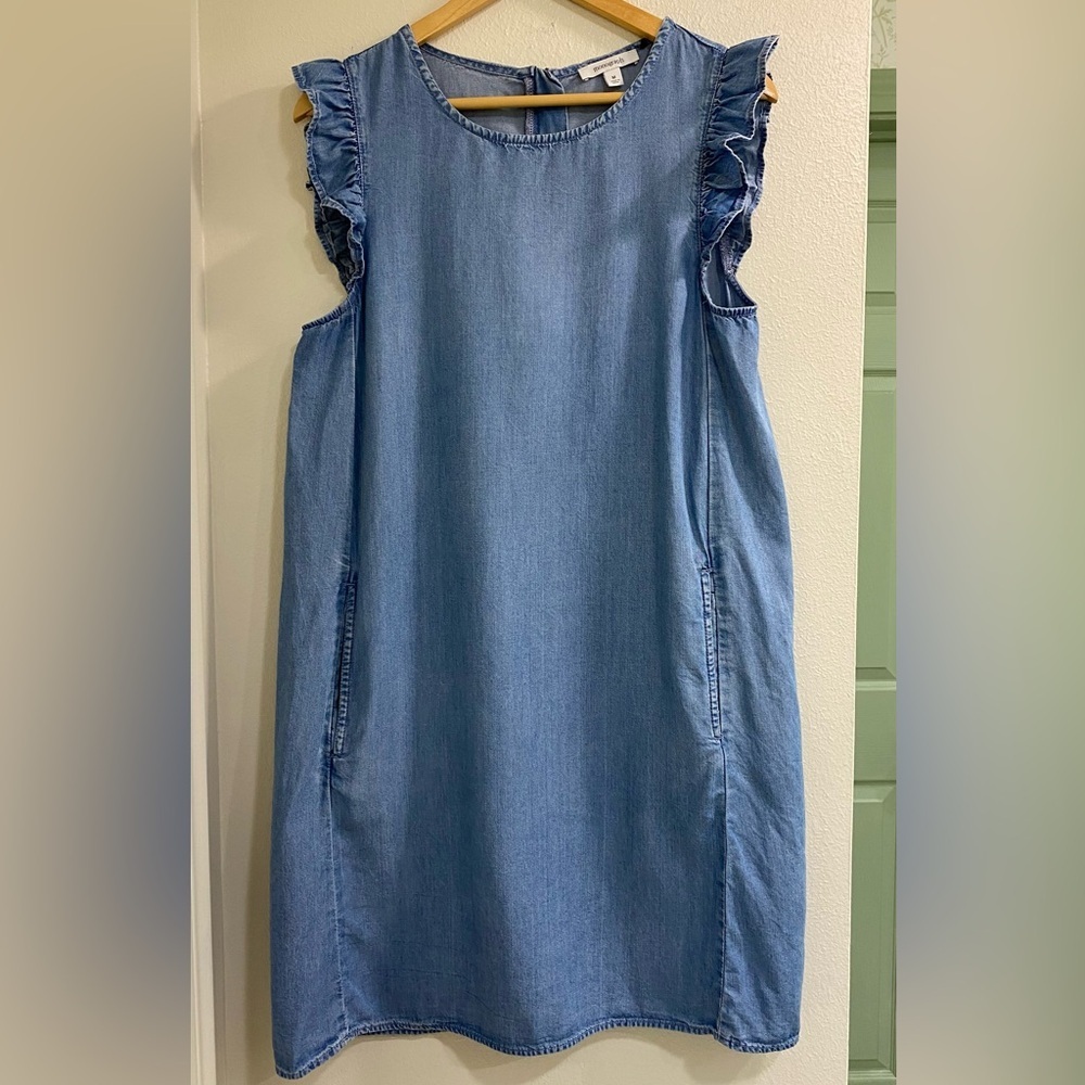 Monograph Light Blue Denim Midi Dress with Ruffle Sleeves Medium